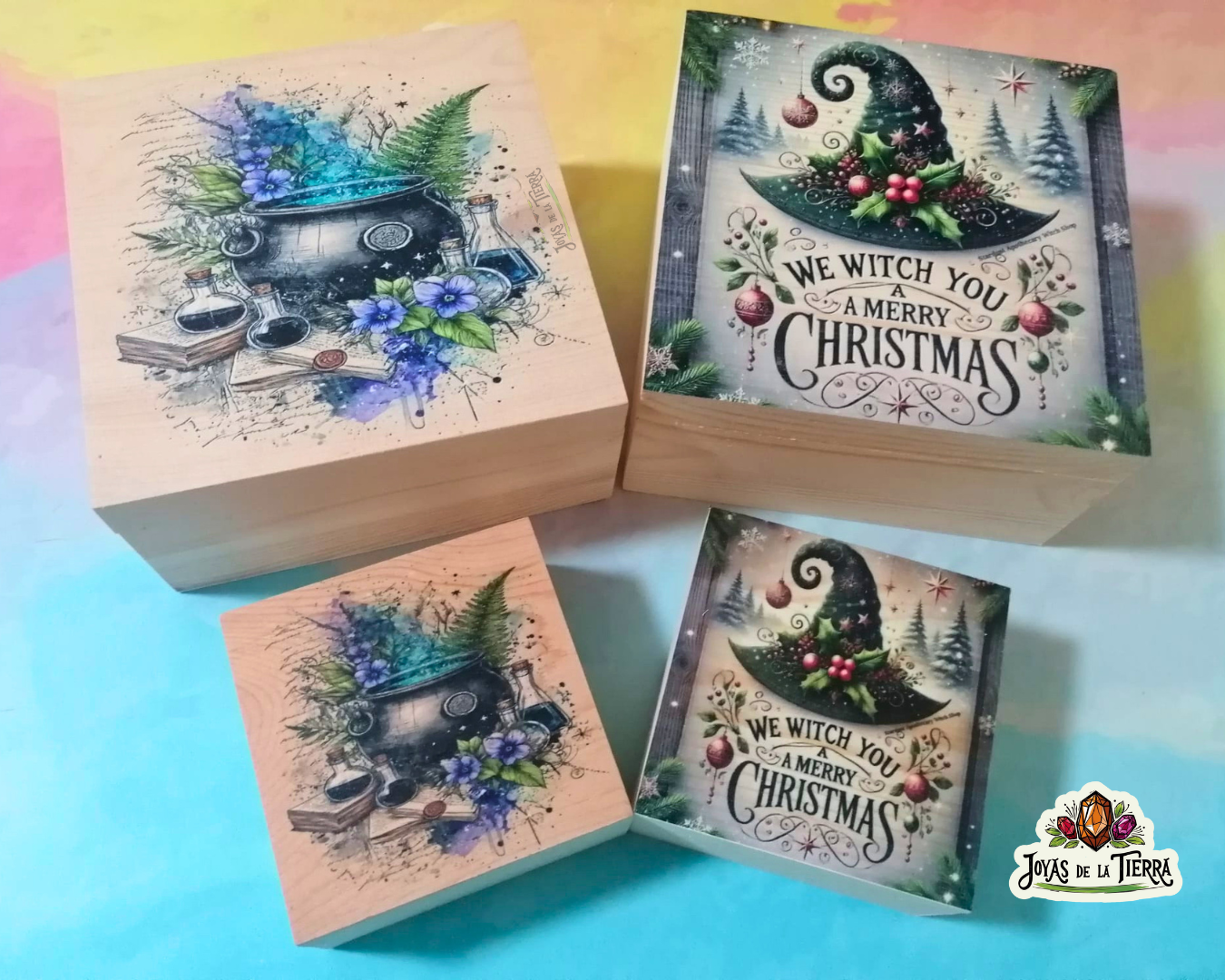 Cajas de Madera Ilustradas Colección “Brujitas & Calderos”