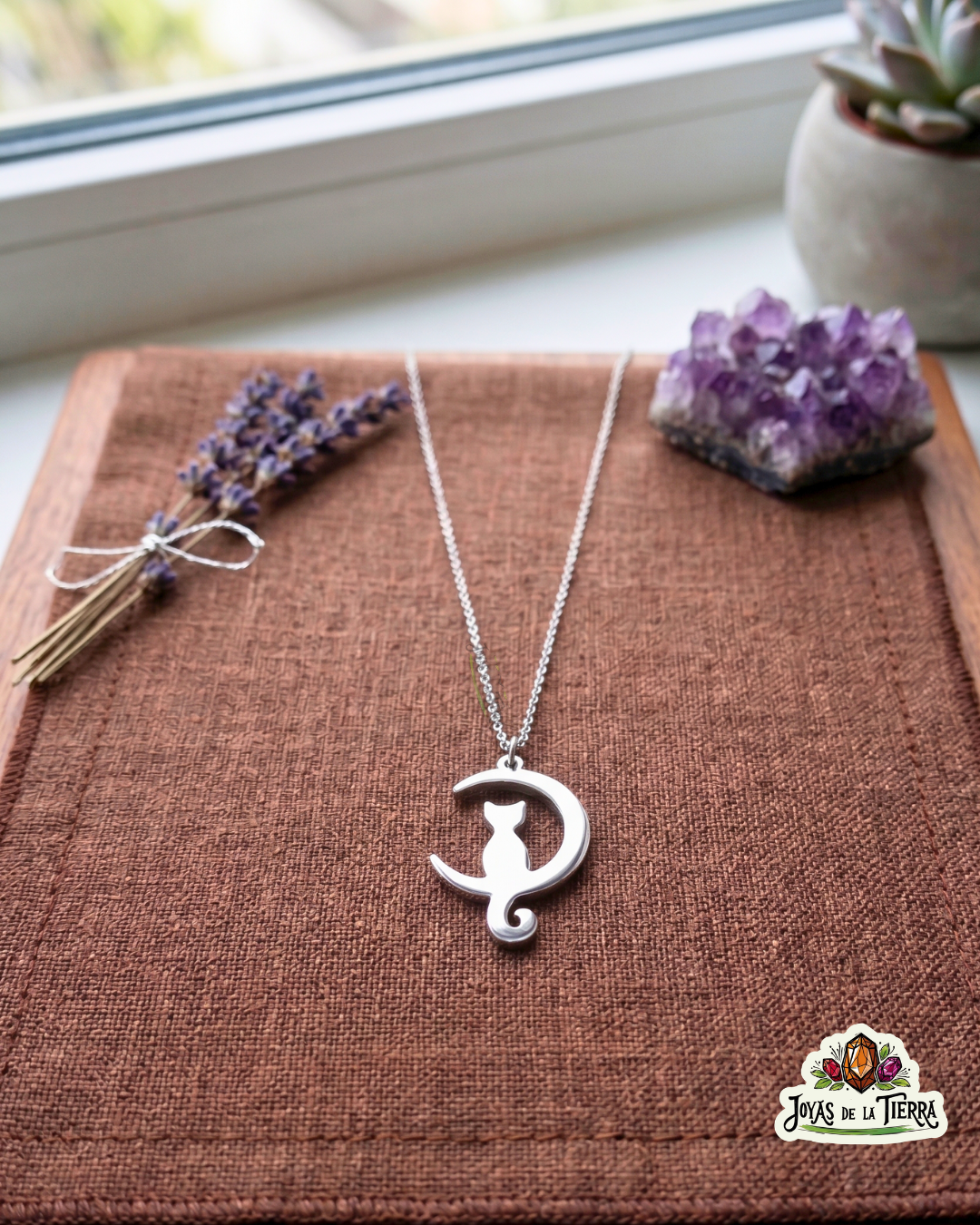 Collar Gato Luna Plateado de Acero Inoxidable