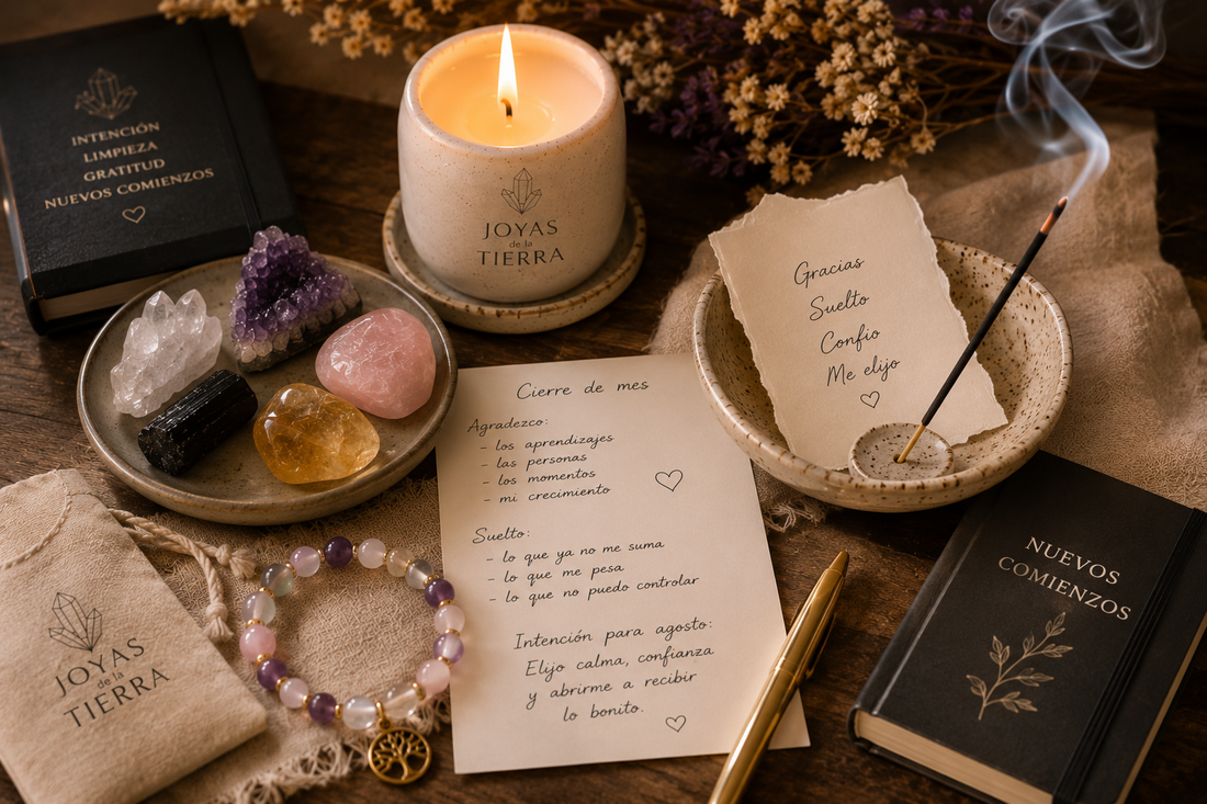 Ritual de cierre de mes: minerales, intención y limpieza energética para empezar agosto ligera