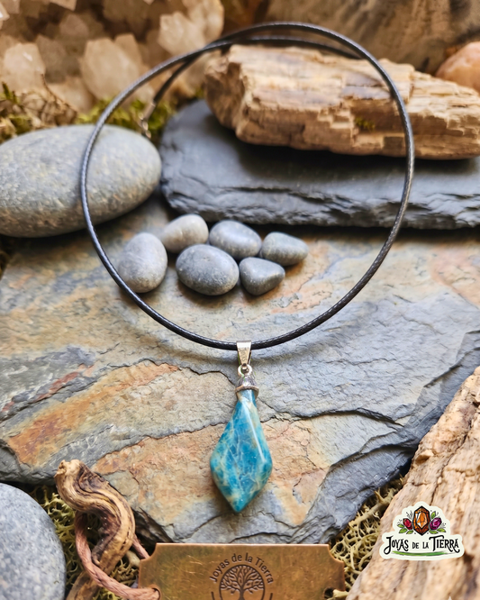 Colgante de apatita azul natural con cordón negro