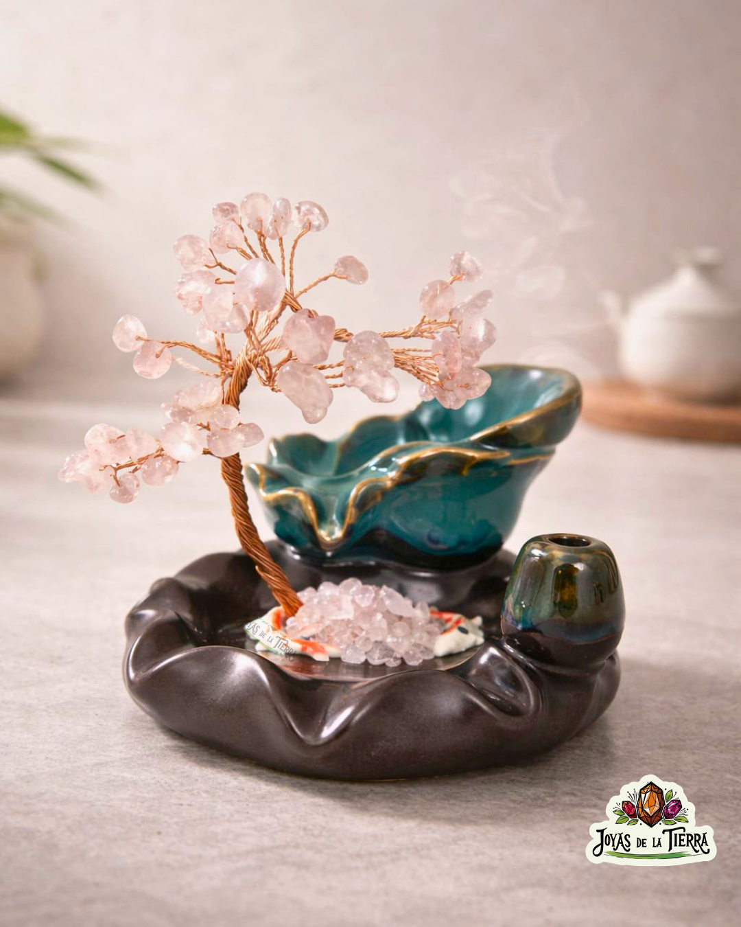 Fuente de incienso de reflujo con árbol de cuarzo rosa