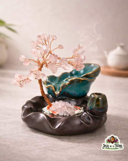 Fuente de incienso de reflujo con árbol de cuarzo rosa
