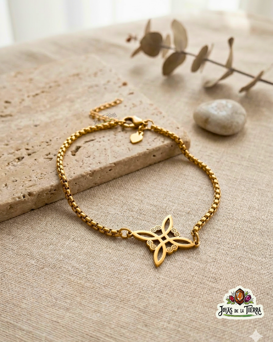 Pulsera Nudo de Bruja dorada de acero inoxidable