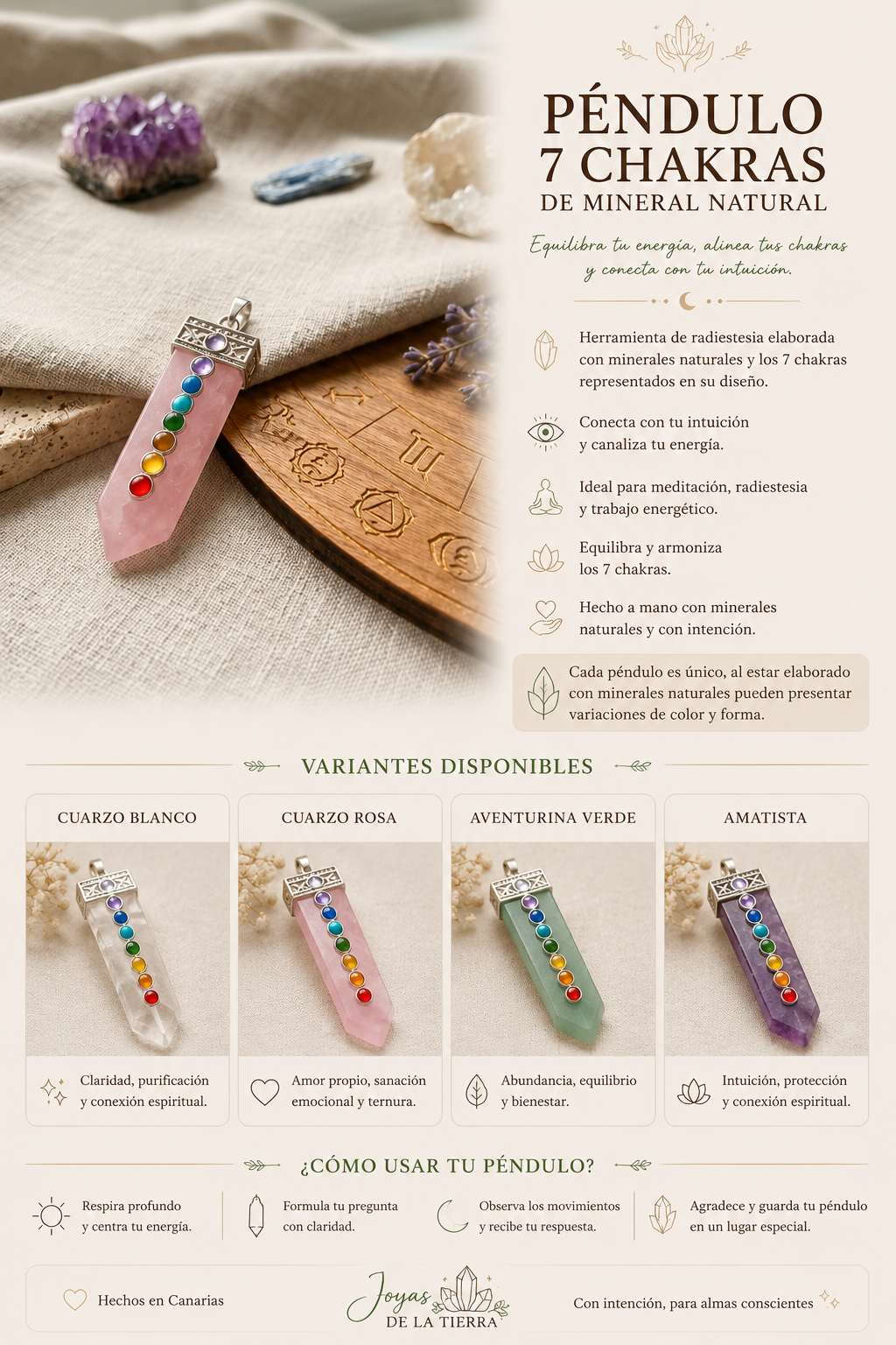 Péndulo 7 Chakras de Mineral Natural